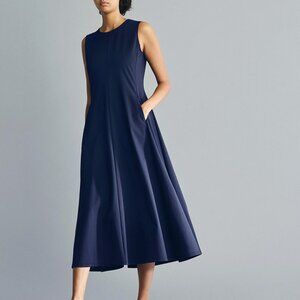 NWOT *From Japan* Uniqlo Ultra Stretch Fit Flare Sleeveless Midi Dress Blue Larg